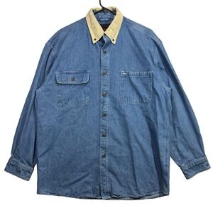 VTG Wolverine L Button-Up Denim Shacket Corduroy Collar Workwear‎ Grunge Western